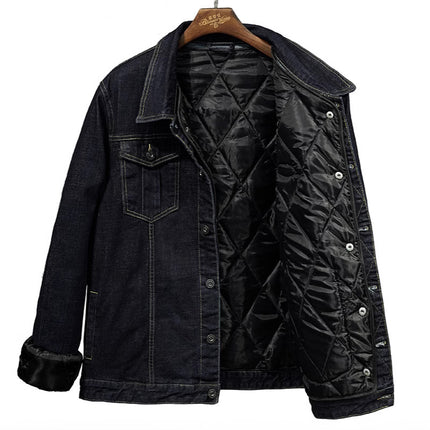 Fertilized Extra Large Elastic Loose Denim Coat fleece-lined Thickened plus size Men's Winter Jacket Warm Quilted Top