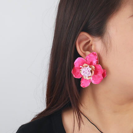 European and American dopamine rose red earrings women's exaggerated high-end earrings light luxury niche summer holiday earrings