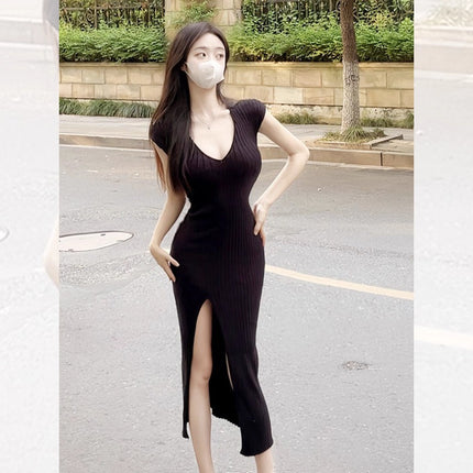 High-End Light Luxury Celebrity Banquet Dress Women's Sexy Waist Slimming Figure-Flattering Slit Hip-Hugging Mid-Length Skirt