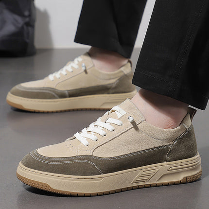 Men's shoes 2025 spring new anti-velvet pigskin board shoes tide daily genuine leather sneaker casual lace-up board shoes for men