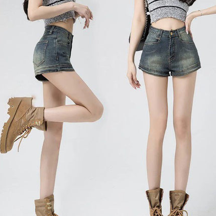 High Waist Denim Shorts Women's 2025 New Summer Thin Outer Wear Tight Stretch A- Short Hot Hot Pants