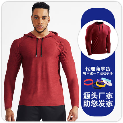 Loose Hooded Sports Long-sleeved Thin T-shirt Men's Quick Dry Sweat Training Warm-up Running Shooting Ball Clothes Fitness Clothes