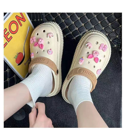 Girls Cartoon Cave Shoes with Removable Outer Pad All-Match Non-Slip Fashionable Heightened Harajuku Style Sandals