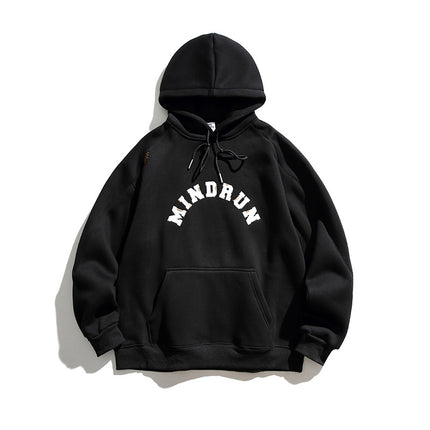 Autumn and winter American retro fleece-lined thickened hooded bathroom letter embroidered loose all-match casual niche long-sleeved top