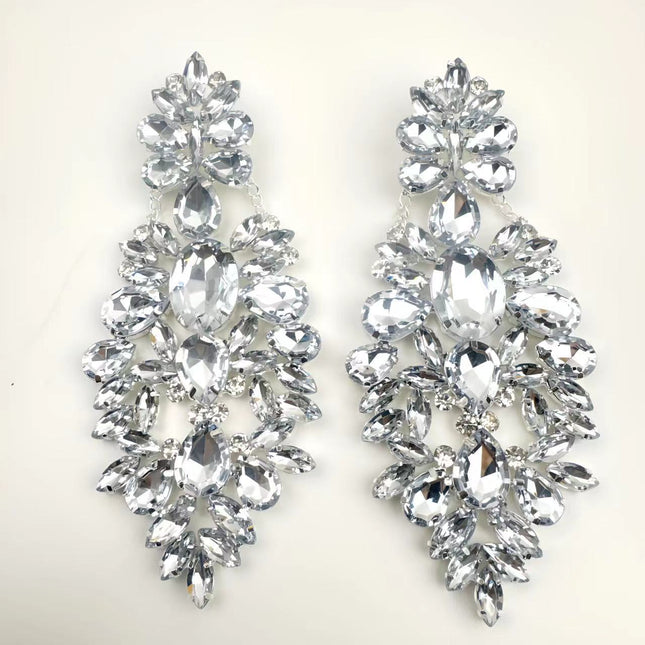 Cross-border Fashion Europe and America Exaggerated Geometric Rhinestone Earrings Diamond Flash Light Luxury High-end Elegant Earrings Jewelry