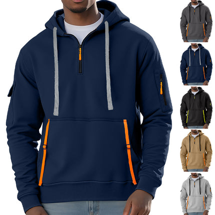 Cross-Border Amazon Men's Autumn and Winter European and American Size Hooded Zip-Up Top with Pockets Casual Sports Hoodie Sweatshirt
