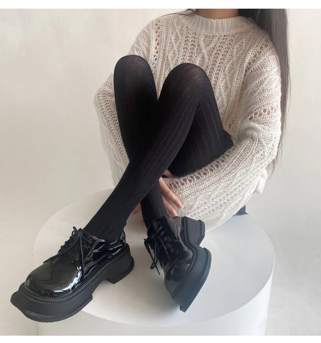 Autumn and Winter Fashion Vertical Stripe Leggings Cotton Warm Slim-fit Slimming Pantyhose All-match Simple Base Trendy Socks for Women
