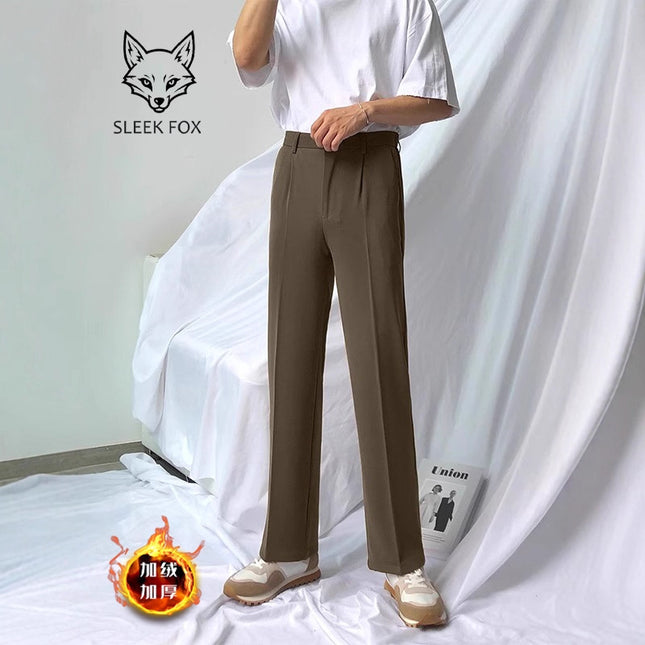 Autumn and Winter Cashmere Straight-Leg Pants for Men, Business Commuting Professional Office Pants, American Retro Loose Dress Pants