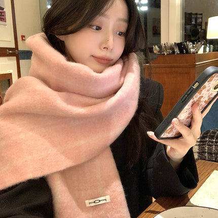 Korean Style Solid Color Tassel Plush Scarf Women's Winter Outdoor Cycling Student Commuting Warm Cold-proof Fashionable Scarf