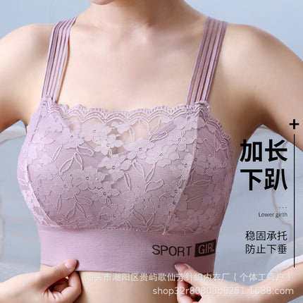 New Sexy French Style Lace Bra Beautiful Back Anti-Light Breathable Non-Steel Ring Gather-up Underwear Women's Vest Bra