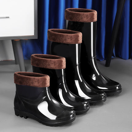 High-Top Men's Rain Boots for Foreign Trade, Thickened Long Rain Boots, Waterproof Outdoor Extra-High Non-Slip Fleece-Lined Warm Water Shoes
