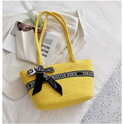 Creative Cotton Woven Bag Women's Travel Beach Bag Tote Bag Women's Satchel Shopping Bag Shoulder Crossbody Bag Vegetable Basket