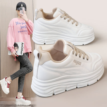 W3685 New Pure Color 2025 Summer White Shoes Thick Sole Inner Heightening Wear-Resistant Casual Shoes Student Sneakers