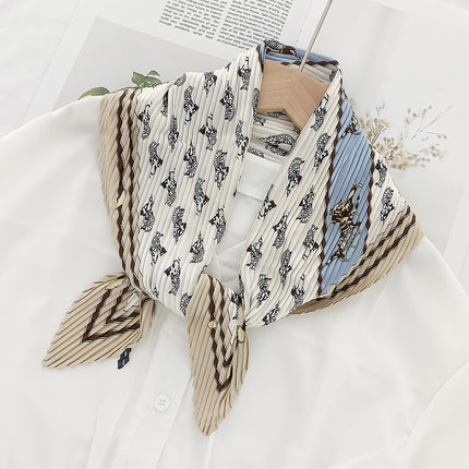 New wrinkled small square scarf female Korean imitation silk printed wrinkled small scarf Joker scarf decorative scarf wholesale