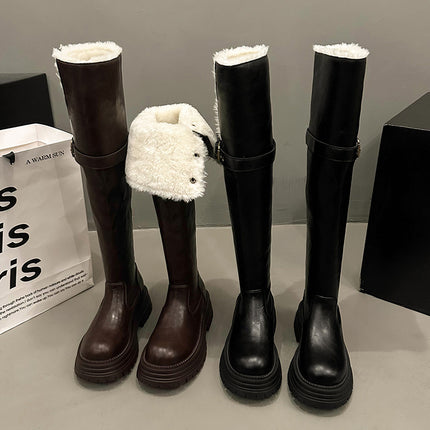 Turn-Over Two-Piece Over-The-Knee Boots for Women 2025 New Thick-Soled Fleece-Lined Warm and Fashionable Snow Boots Slim High Boots