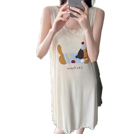 Vest-Style Nightgown, Sleeveless Dress, Pajamas, Suspender Dress, Home Wear, Can Be Worn Outside, Short Style, Sweet and Cute Style