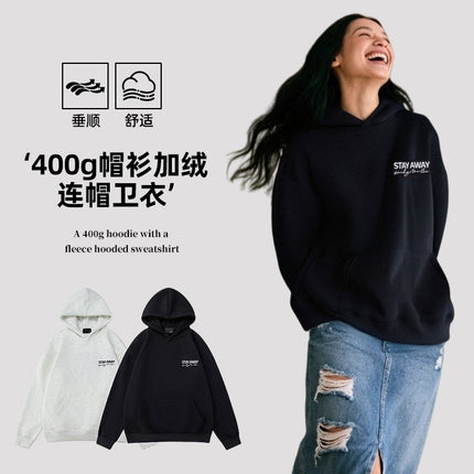 Amazon Heavyweight 400g Gray Sweatshirt Men's Cleanfit Hoodie Fleece-Lined Couple Hooded Sweatshirt Men's Winter