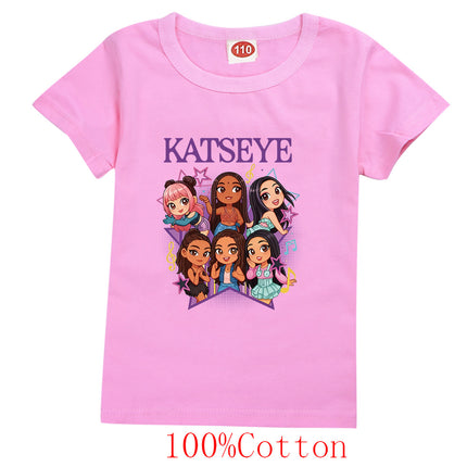 Hot Katseye Funny Print T-Shirt Kids Clothes Baby Girls 100% Cotton Short Sleeve Tops Junior Boys T-shirt Children Clothing 9197