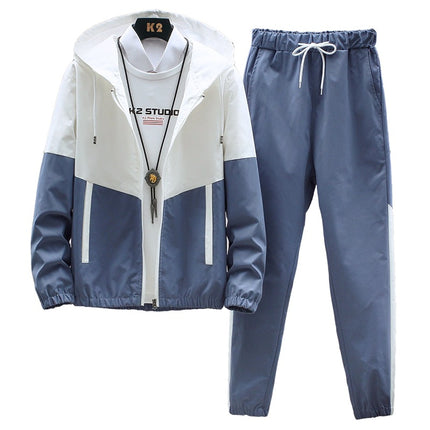 Cross-border wholesale new men's sportswear suit men's autumn casual Korean style leggings hooded two-piece suit