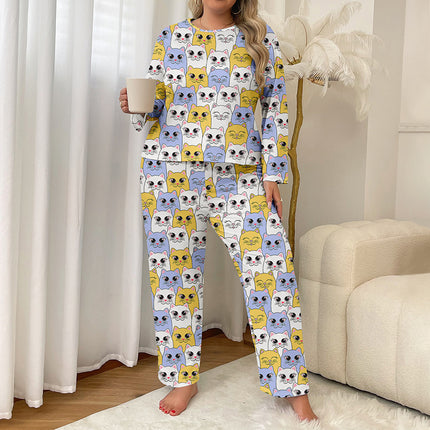 Cross-border Foreign Trade Autumn Milk Silk Pajamas Women's Home Clothes Plus Fatty Casual Long-sleeved Trousers suit Can Wear