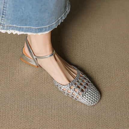 Woven Sandals for Women 2025 Summer New Women's Shoes Hollow Back Strap Clogs Toe-Back Hollow Sandals