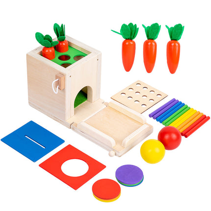 Young Baby Early Education Puzzle Five-in-One Mongolian Coin Box Wooden Ball Target Box Multifunctional Stick Pulling Radish