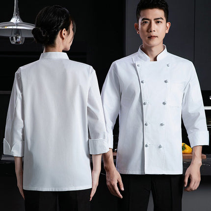 Pure cotton high-end chef overalls autumn and winter long sleeve men's and women's western restaurant catering chef kitchen comfortable and breathable