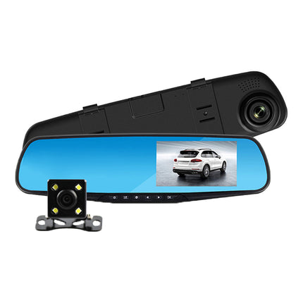 Hd 4.3inch Front and Rear Dual Recording Rearview Mirror Driving Recorder Wide Angle Dual Camera Dual Lens Wide Angle Hd