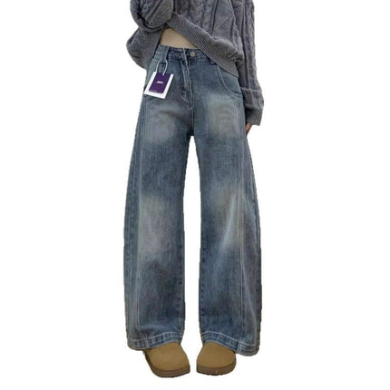 Plus Size Retro Wide-Leg Jeans for Women 2025 Trendy Versatile High-Waisted Loose Slimming Straight Long Pants
