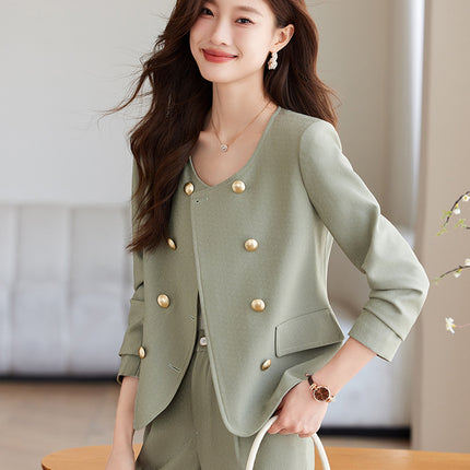 Xiao Xiang style wide leg pants suit 2024 autumn new pea green fashion commuter versatile stylish women's suit tide