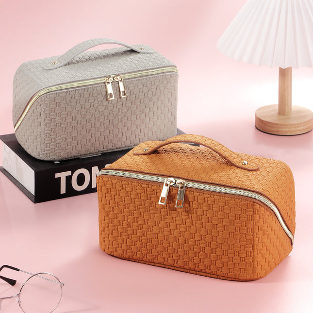 Rishang Bags Amazon Special for Women Cosmetic Bag Large Capacity Travel Wash Bag Portable Wash Rattan Woven Bag Factory