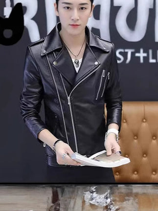 2025 Spring and Autumn New Motorcycle Leather Jacket Men's Jacket Korean Fashion Fashion Personalized Motorcycle Clothing Leather Fashion