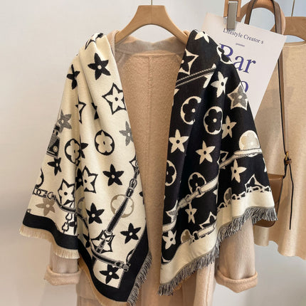 2022 Autumn and Winter New Cashmere Scarf Women's Five-pointed Star Pattern European and American Style All-match Thickened Warm Cold-proof Shawl