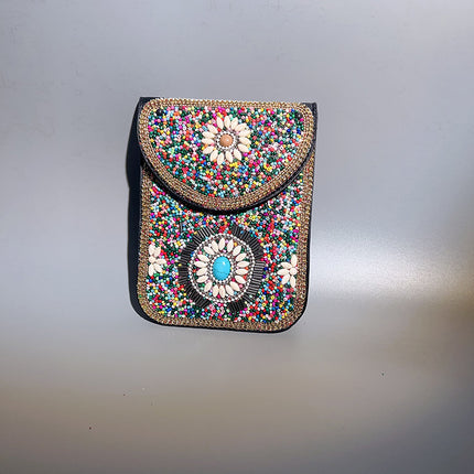 Bohemian Women's Mobile Phone Bag Xinjiang Inner Mongolia Yunnan Travel Souvenir Retro Heavy Industry Rice Bead Shoulder Bag