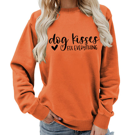 Foreign trade supply dog kisses printed round neck women's top vests autumn and winter coat casual wide pine Europe