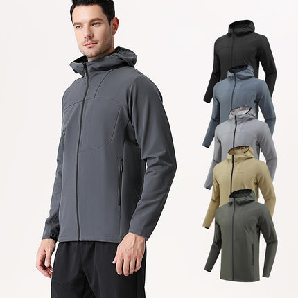 Dijia Outdoor Sports Jacket Men's Quick-drying Breathable Running Zipper Hooded Casual Wear Long-sleeved Jacket Windbreaker Cross-border
