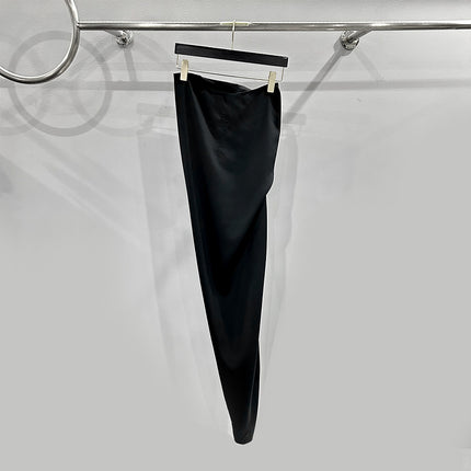 Subhuman Women's | 2025 Early Autumn Show Same Style Diagonal Zipper Pleated Satin Slit Floor-Length Skirt