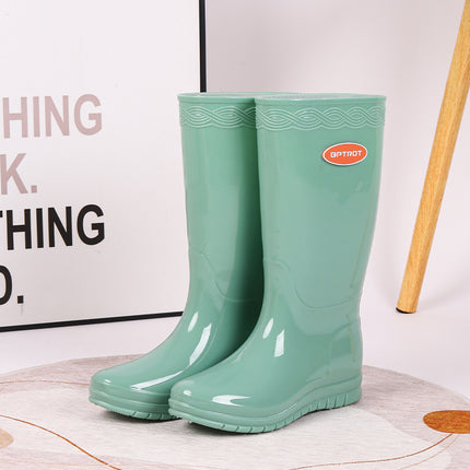 Women's Rain Shoes Korean Style Fashionable Mid-barrel High-bark Rain Boots Thick Sole Non-slip Waterproof Plus Cotton Velvet Warm Cover Shoes Outdoor Water Shoes