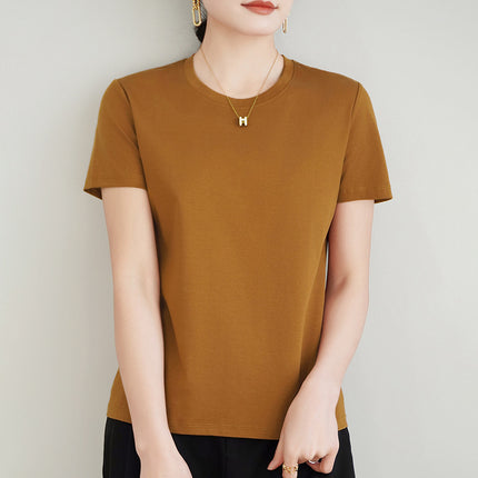 100 mercerized cotton short-sleeved T-shirt women's 2025 summer new V-neck cotton pullover vest cool feeling ice silk base