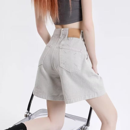 Denim Shorts Women's wine red Retro Summer 2024 New Design Sense Niche High Waist Slimming Wide Leg Pants