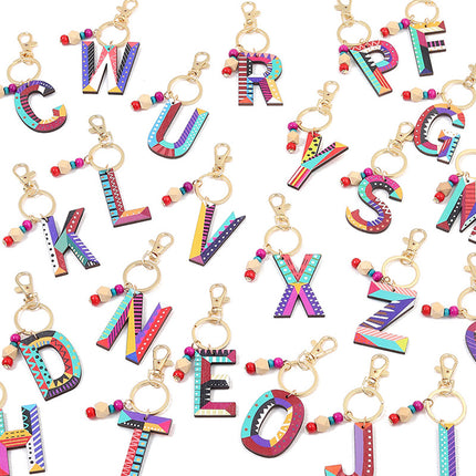 New Holiday Style Color Wooden Beads 26 Letter Keychain Key Chain Bag Hanging Accessories Cross-border Amazon