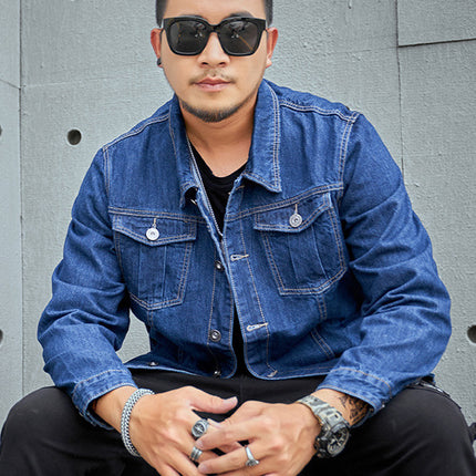 Tide and Fertilizer Extra Large Denim Coat fleece-lined Thickened plus size Men's Winter Jacket Warm Cotton-padded Fake Two-piece Top
