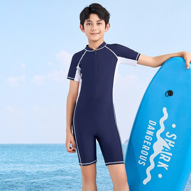 Children's Swimwear for Boys, One-Piece 2026 New Model, Professional Sun Protection Training Swimsuit for Older Kids, Custom-Made Boys' Swimwear for Hot Springs