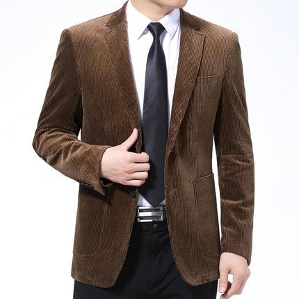 Middle-aged Men's Casual Cotton Corduroy Suit Jacket Spring and Autumn Men's Single Western Top Dad's Corduroy Suit