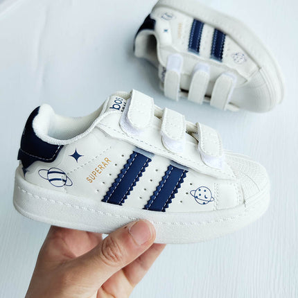 Children's Shell Head Velcro Board Shoes 2024 Autumn White Shoes Boys Contrast Casual Shoes Girls sneaker