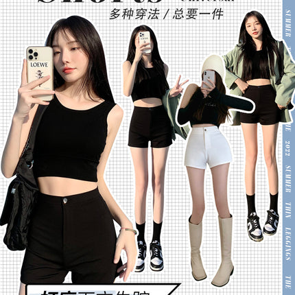 Summer High-Waisted Slimming Outerwear Hot Girl Elastic Hot Pants 2024 Ultra-Short Women's Slim Fit Black New Style