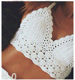 Beach Bikini Swimsuit for Women Cross-Border European and American Knitted Hollow Breathable Top Casual Sexy Intimates Set for Women