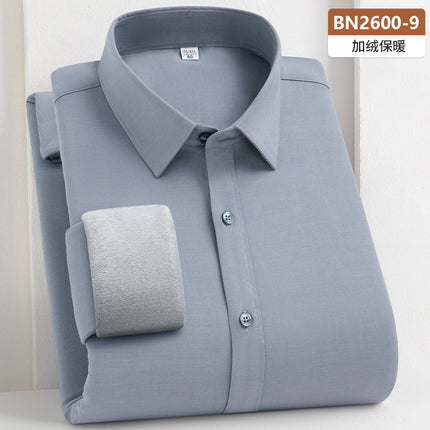 Wool Composite Thermal Shirt Men's New Brushed Thickened Shirt Autumn and Winter Business Plus Velvet Thickened Cold-Proof Shirt
