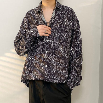 Fairy shirt men's Spring and Autumn fun printed shirt men's long sleeve Hong Kong style loose fashion casual Japanese coat
