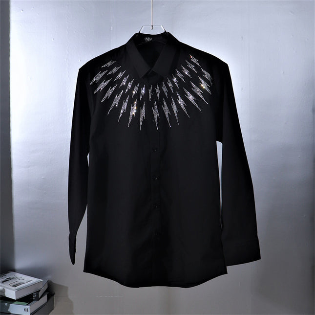 Heavy industry hot drilling front and rear lightning long-sleeved shirt shirt fat guy single wear outer wear personality niche plus size